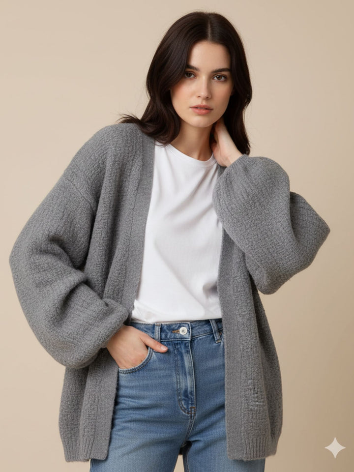 Grey Balloon Sleeve Slouchy Cardigan