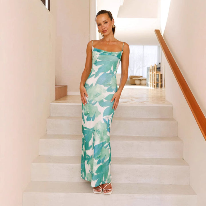 Green Bold Floral Printed Maxi Dress