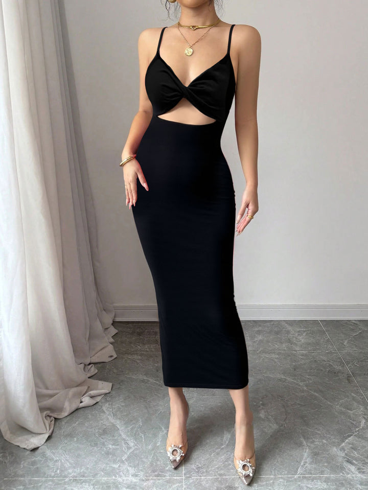 Black Shoulder Strap Cut-Out Detail Dress