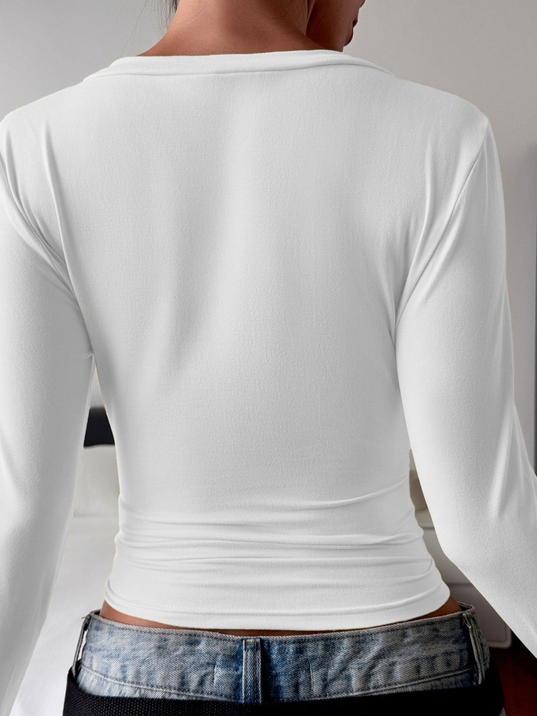 White Deep V Neck Fitted Solid Top