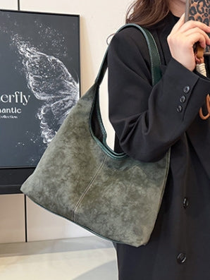 Olive Smooth Crescent Zip-Up Hobo