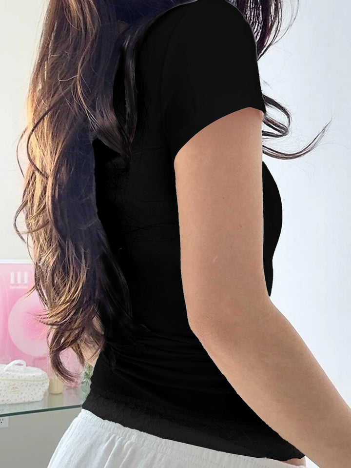 Black Square Neck Ruched Detail Top