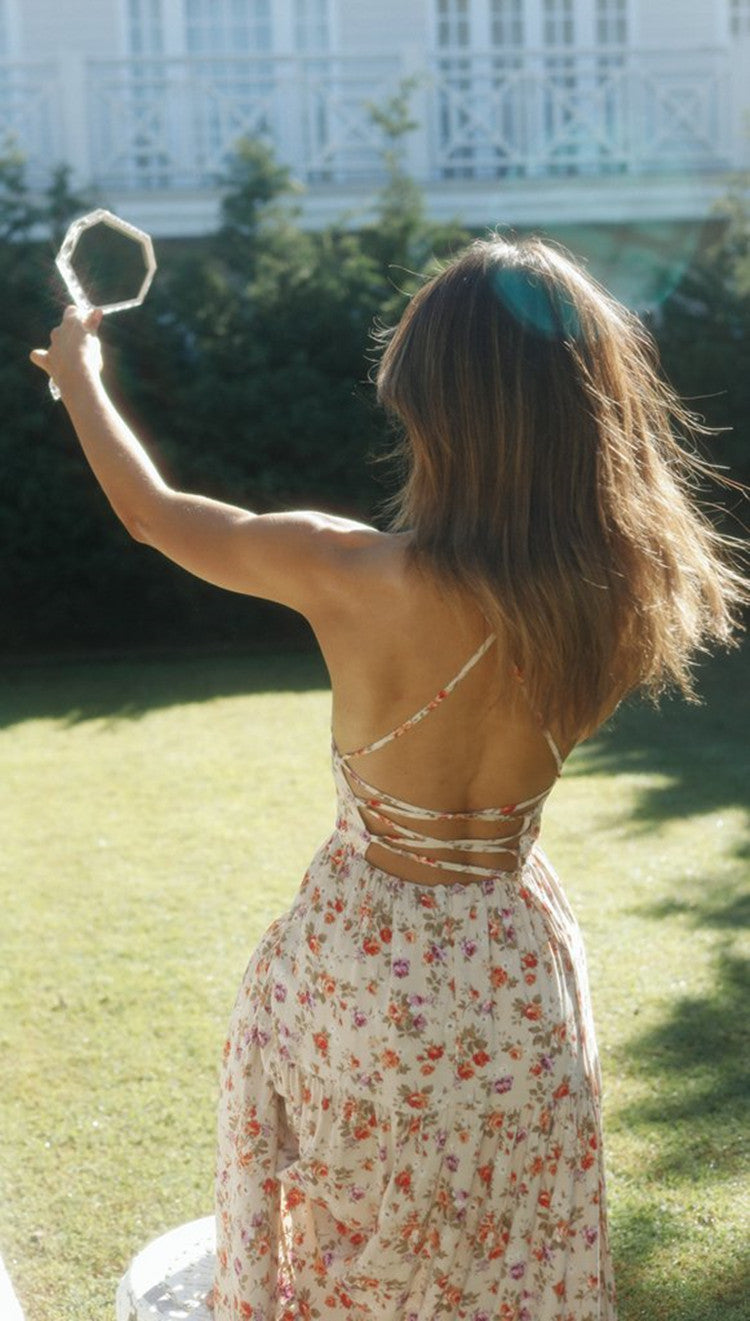 Multi Backless Printed Tie Up Dress