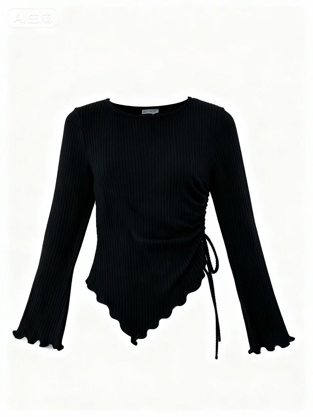 Black Bell Sleeve Side Ruched Top