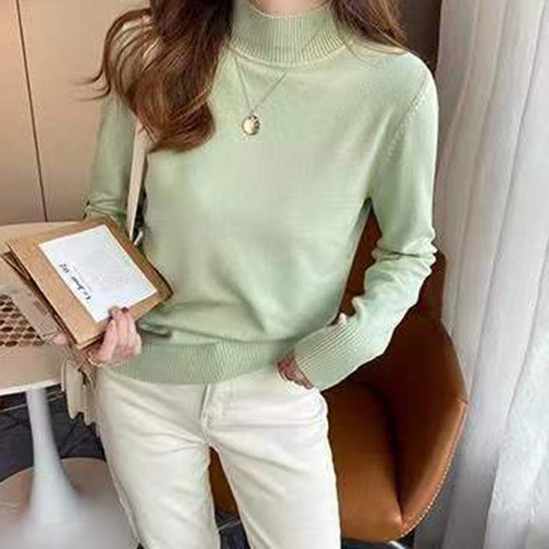 Light Green Full Sleeve Mock Neck Fitted Sweater