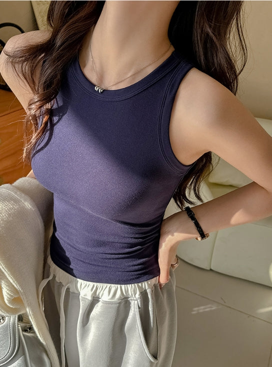 Navy-Blue Solid Tank Top