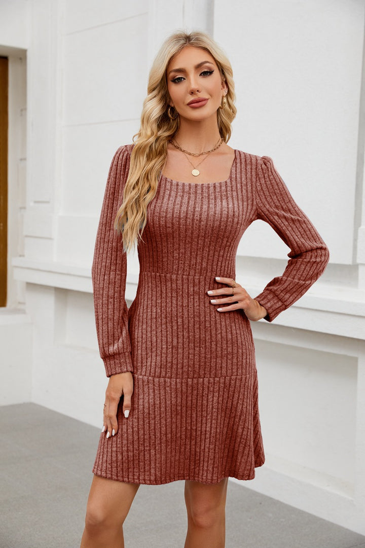 Rust Wide Spaced Rib Mini Dress