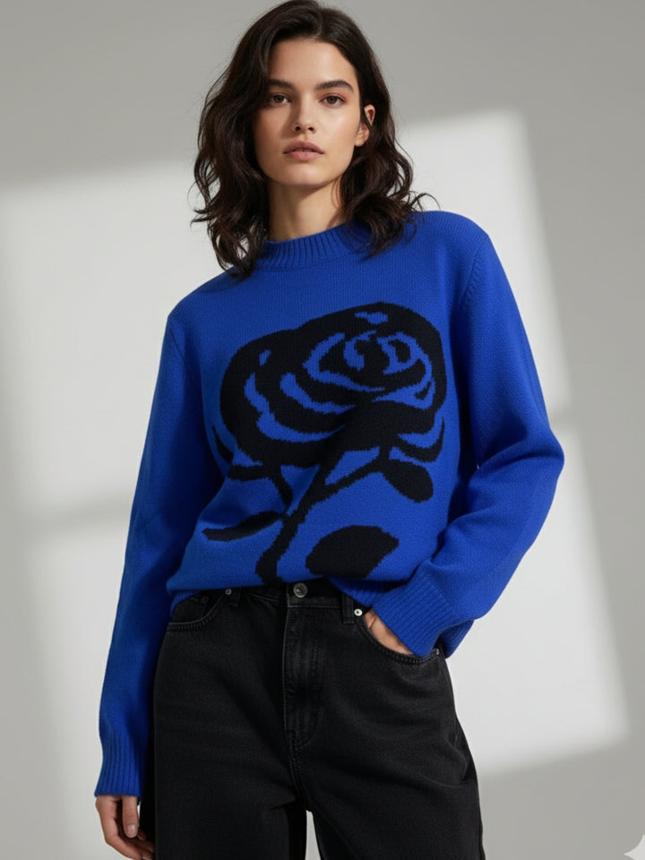 Blue Full Sleeve Printed Sweater