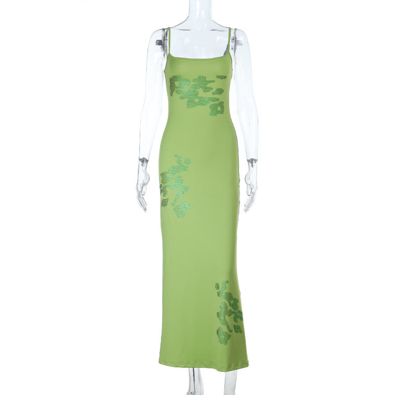 Green Tonal printed fitted dress