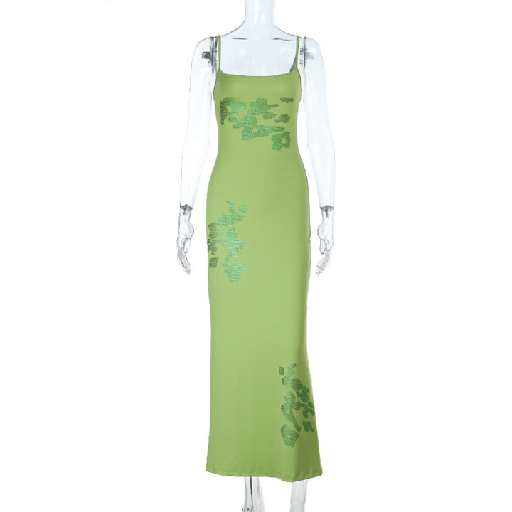 Green Tonal printed fitted dress