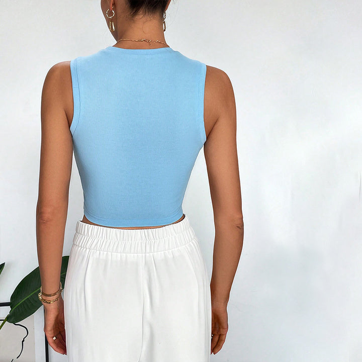 Blue Sleeveless Knot Crop Top