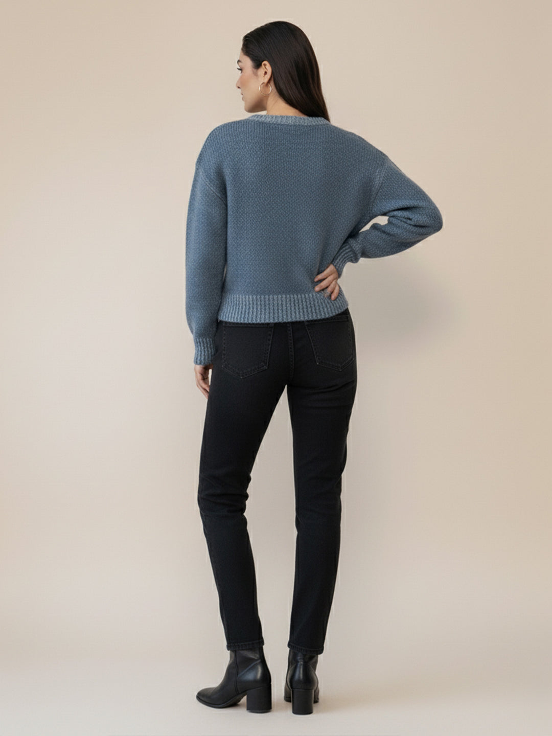 Blue Solid High Neck Sweater