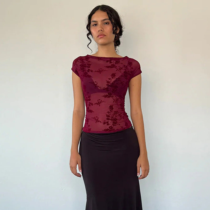 Red Sheer Mesh Top