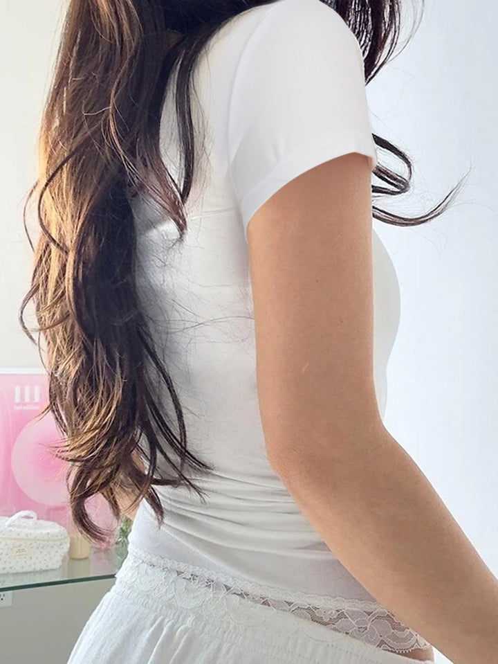White Square Neck Ruched Detail Top