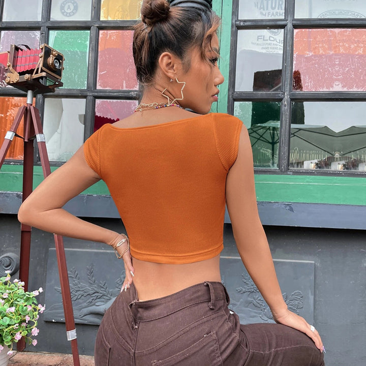 Orange Strap Shoulder Sweetheart Neck Top