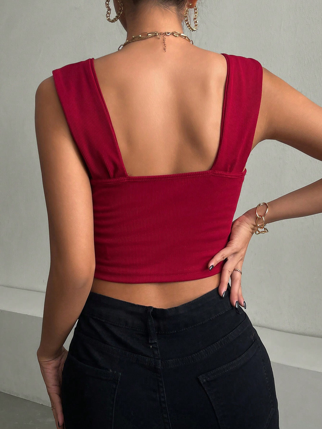 Red Sweetheart Neckline Ruched Top