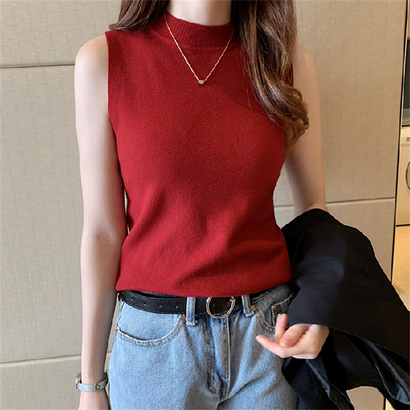 Red High Neck Tank Top