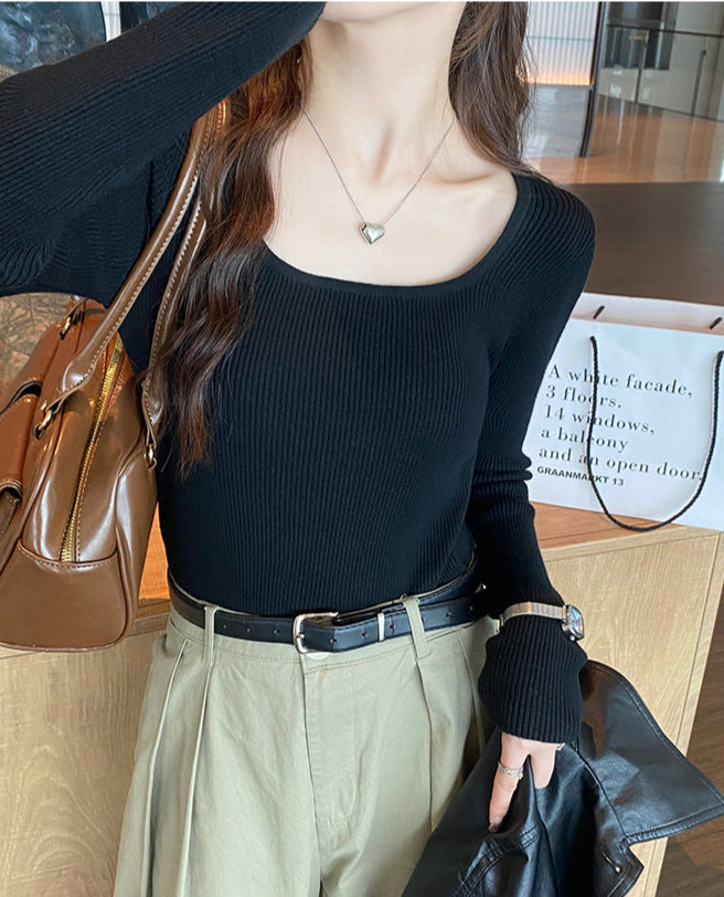 Navy Blue Full Sleeve Scoop Neck Top