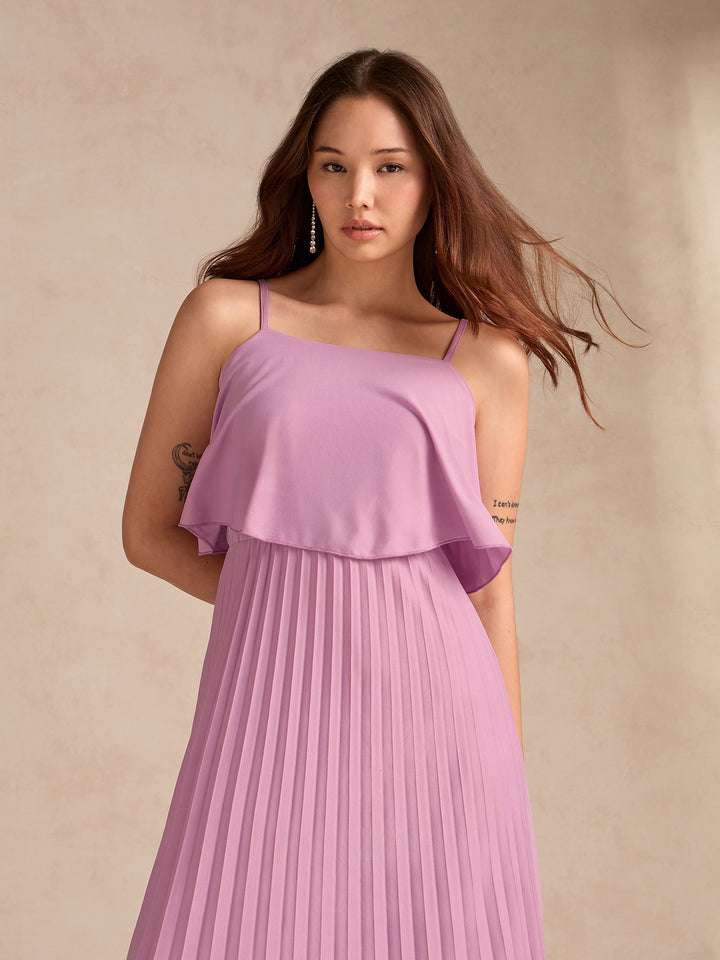 Pink Strappy Pleated Maxi Dress