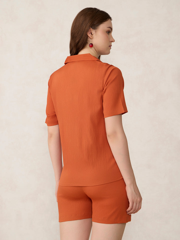 Rust Woven Shirt & Shorts Co-ord Set