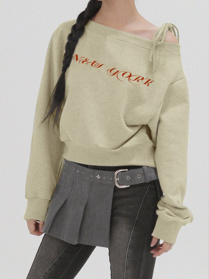Grey One Cold Shoulder Printed Sweatshirt