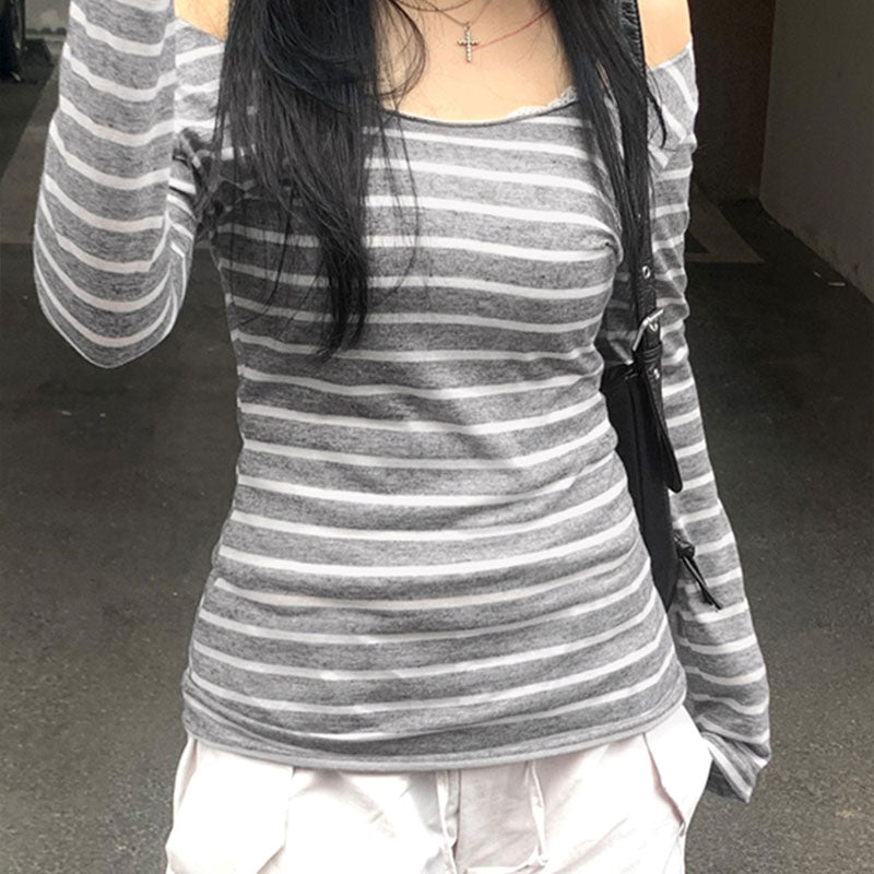 Grey One Shoulder Full Sleeves Top