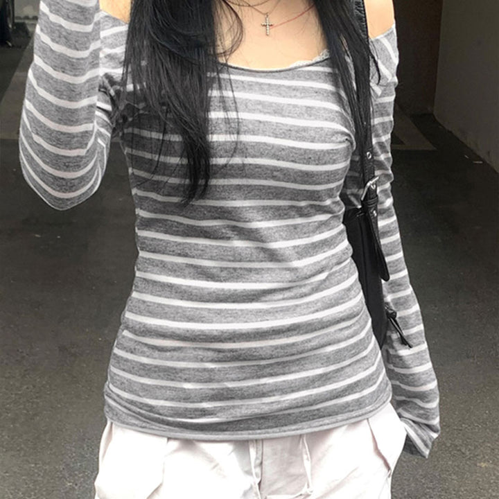 Grey One Shoulder Full Sleeves Top