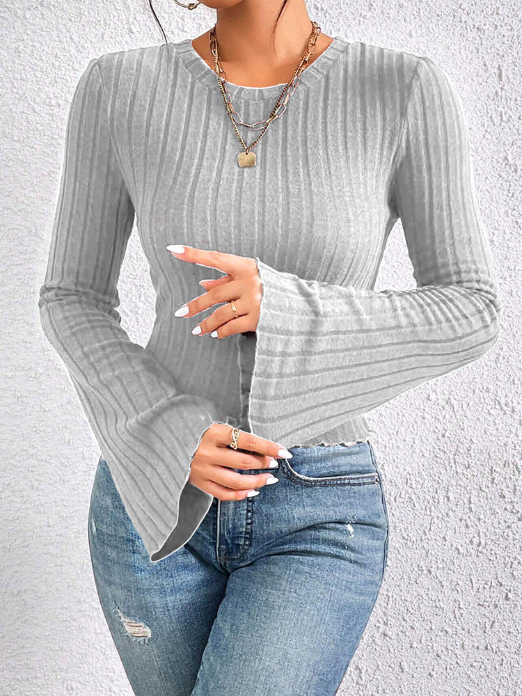 Grey Bell Sleeves Fitted Top