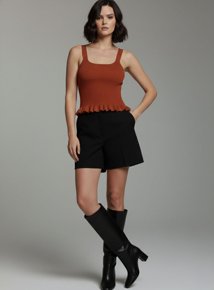 Rust Peplum Flat Knit Tank