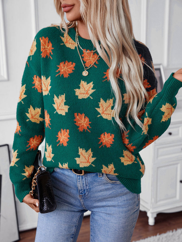 Green Full Sleeves Printed Sweater