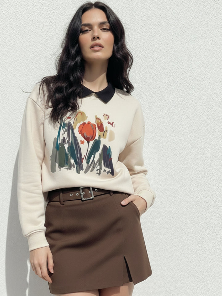 White Graphic Oversized Sweatshirt