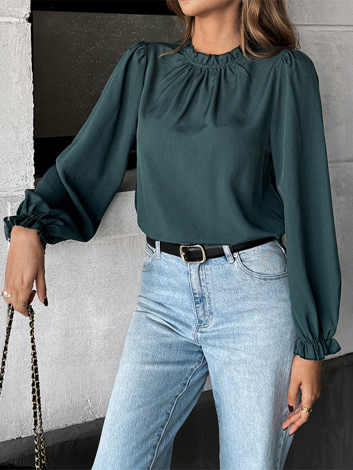 Olive Full Sleeved Ruffle Detail Top