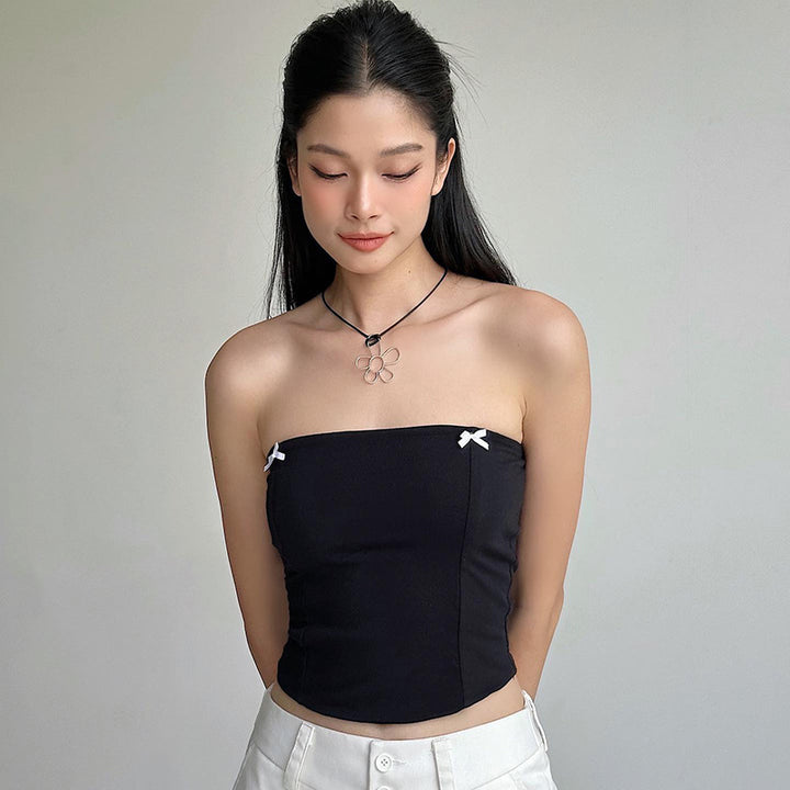 Black Corset Tube Top With Bow