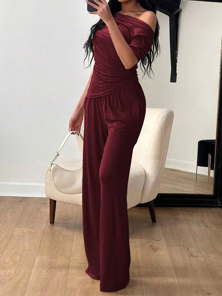 Maroon Off-Shoulder Top And Pant Co-Ord Set