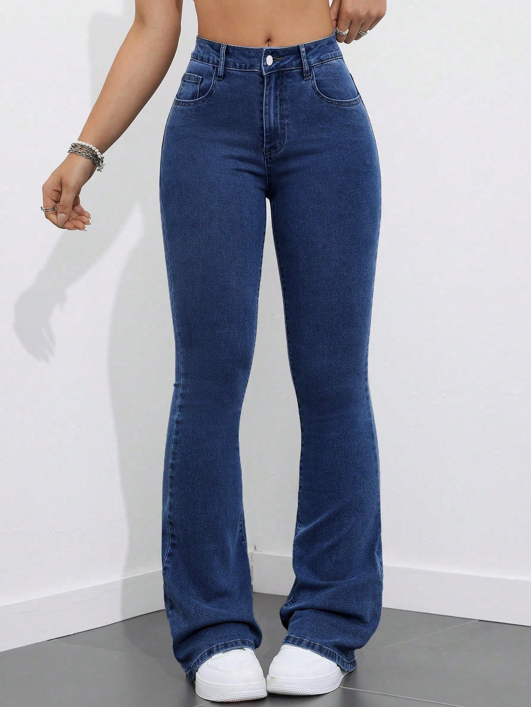 Navy Blue Clean Washed Flared Jeans