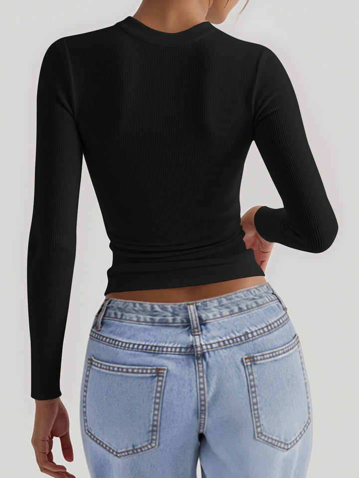Black Basic Full Sleeves Solid Square Neck Top