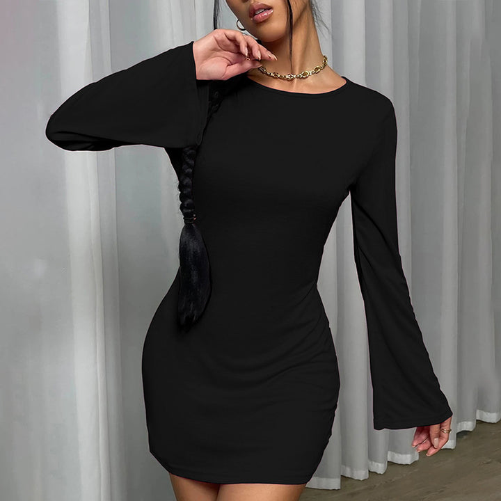 Black Bell Sleeve Fitted Dress