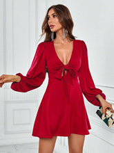 Red V Neck Tie Up Dress