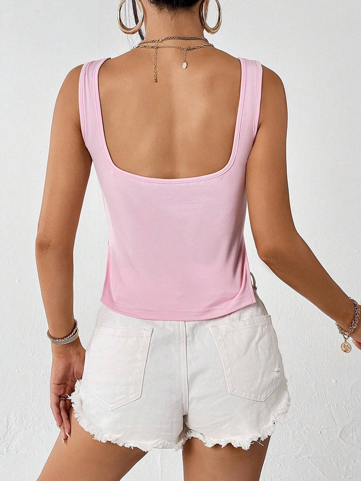 Pink Sweatheart Neckline Solid Tank