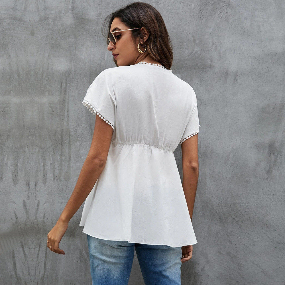 White V-Neck A-Line Top