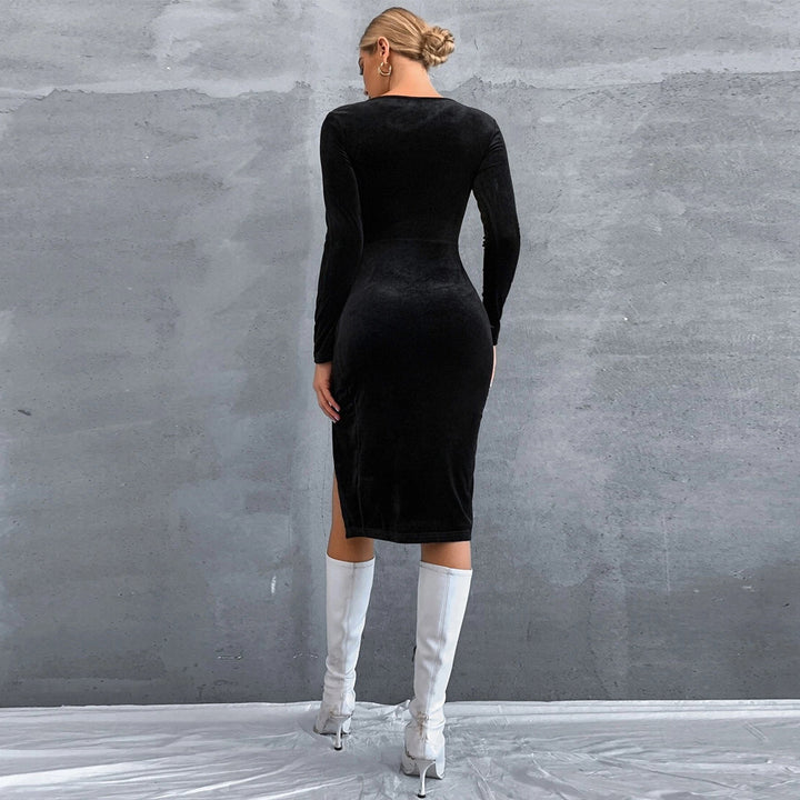 Black Full Sleeved Square Neck Bodycon Dress
