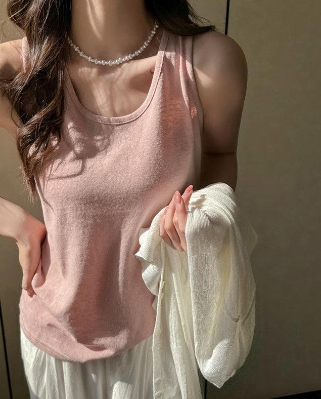 Pink Relaxed Fit Sleeveless Tank Top