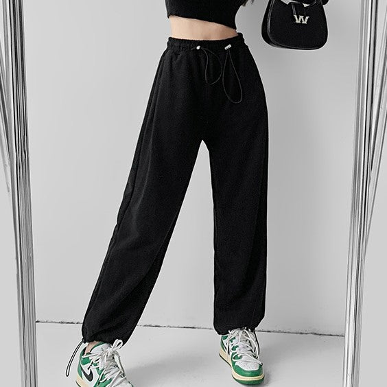 Black Solid Drawstring Sweatpants