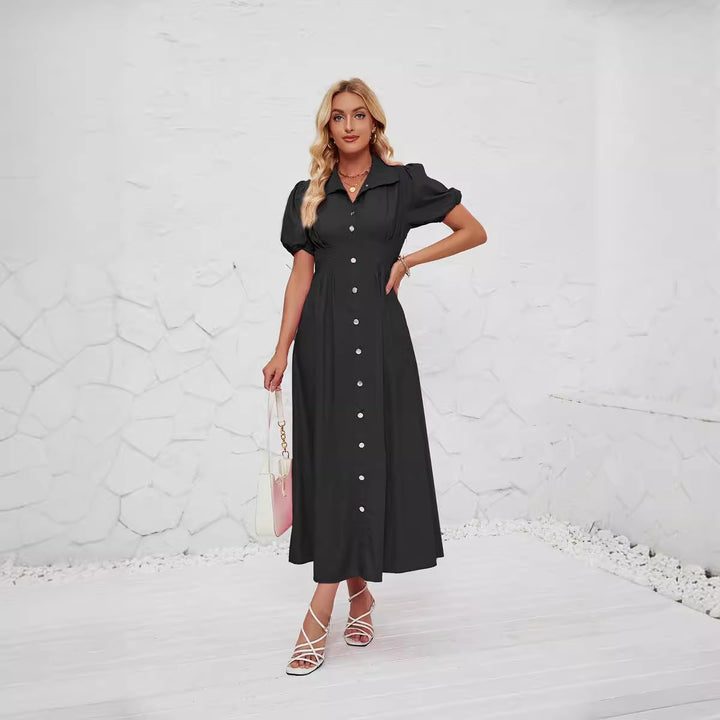 Black Button Down Sinched Waist Dress