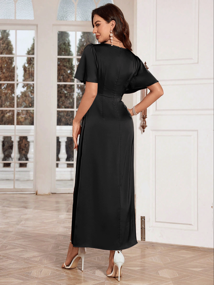 Black Cowl Neck Slit Dress