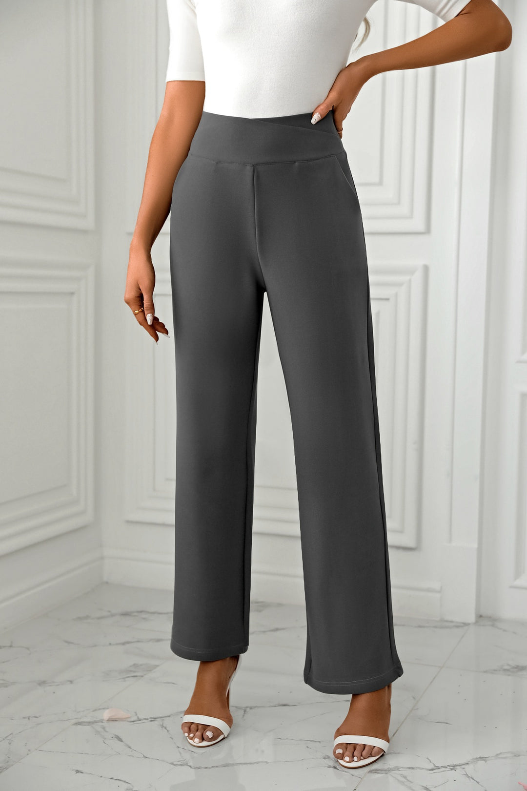 Grey Straight Fit Elasticated Pant
