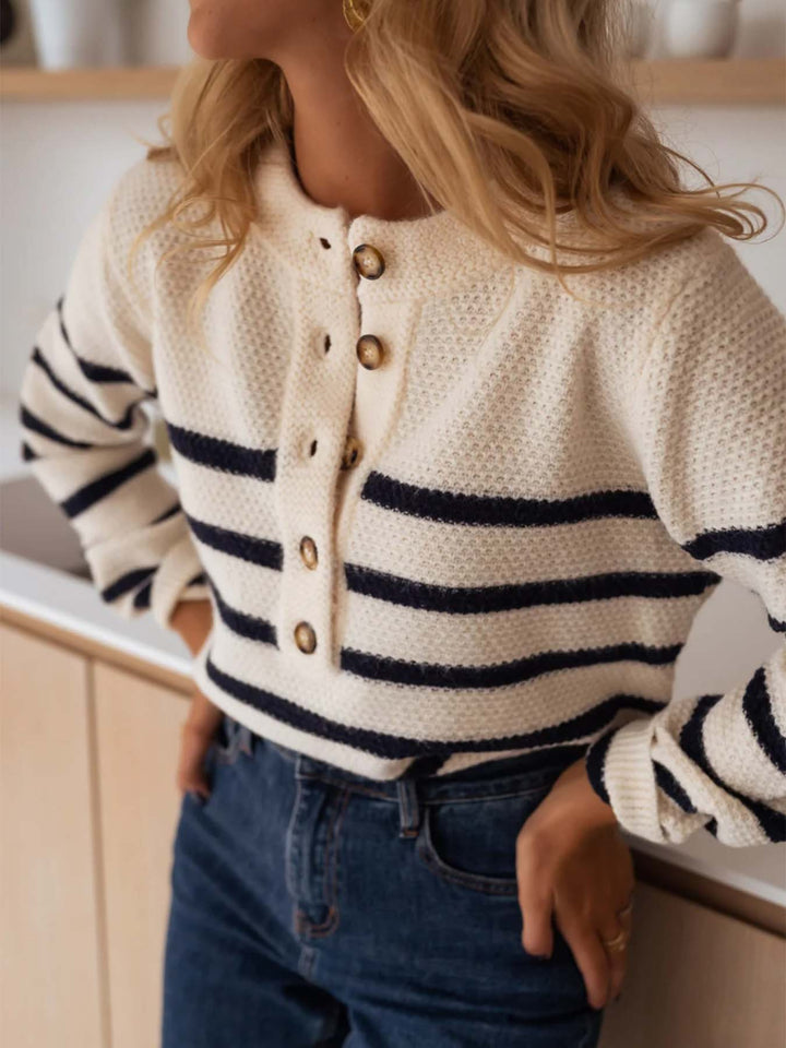 Cream Full Sleeves Striped Cardigan