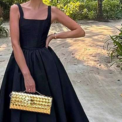 Black Square Neck Fit And Flare Maxi Dress