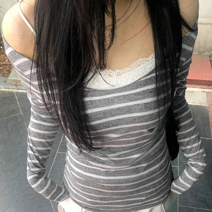 Grey One Shoulder Full Sleeves Top