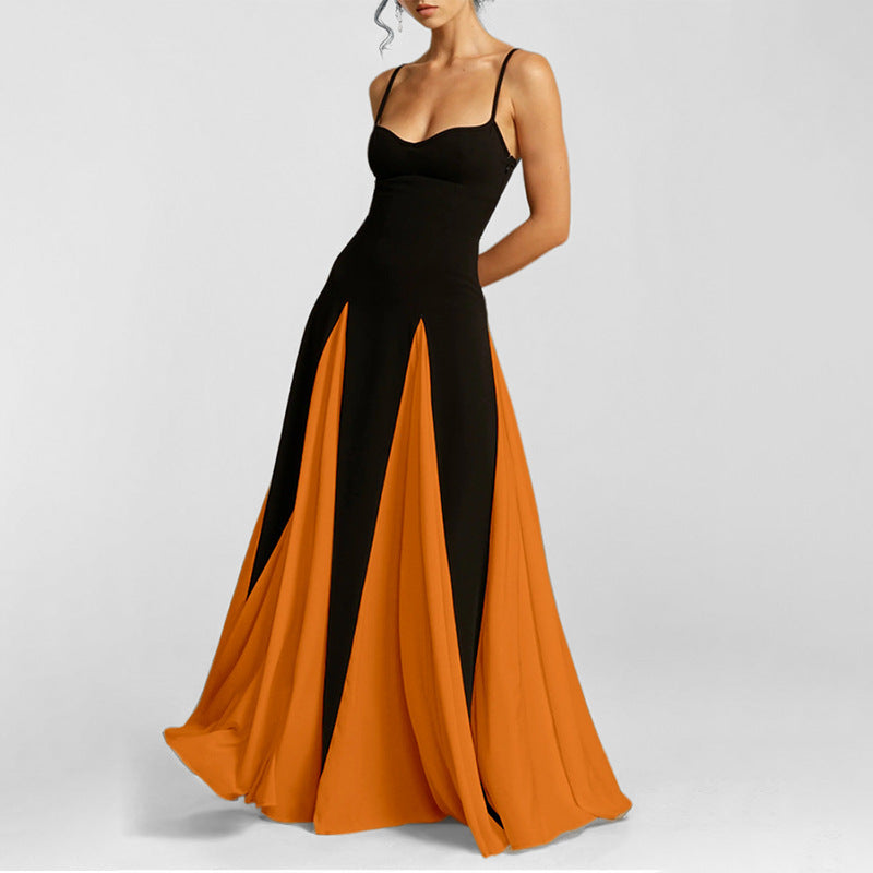 Orange Pleated Dual Coloured Maxi Dress
